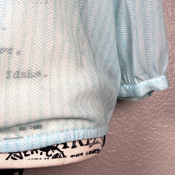 The Limited Sz S Sheer Blouse 3/4 Balloon Sleeve Pale Blue Striped Buttons - Picture 3 of 12